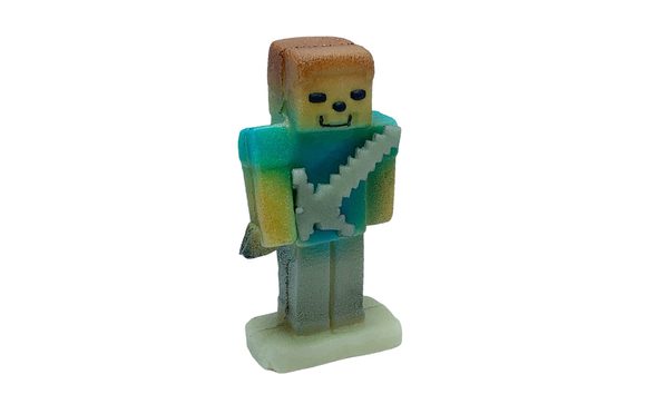 Steve z Minecraft - modrý s mečem - marcipánová figurka