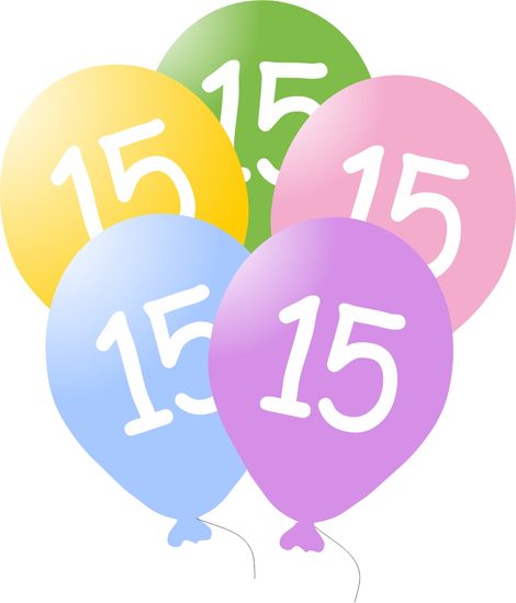 Balonky narozeniny 5ks s číslem 15