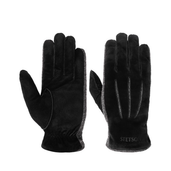 Zimné rukavice Stetson z nappa bravčoviny a vlny - Black