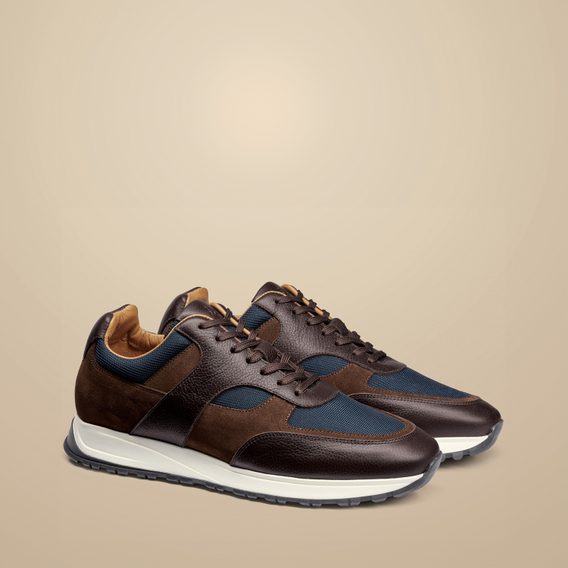 Charles Tyrwhitt Leather and Textile Sneakers — Dark Chocolate