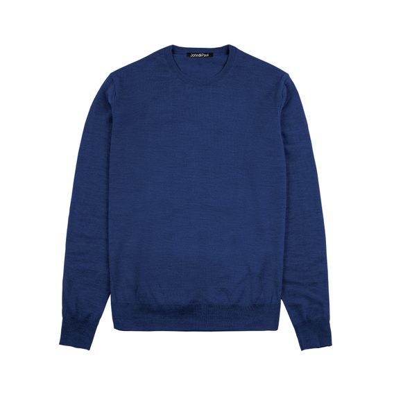John & Paul sveter z merino vlny — modrý (U-neck)