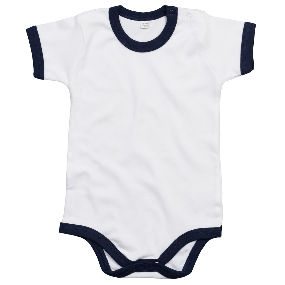 Babybugz Dvojfarebné detské body s krátkym rukávom - Biela / tmavomodrá | 12-18 mesiacov