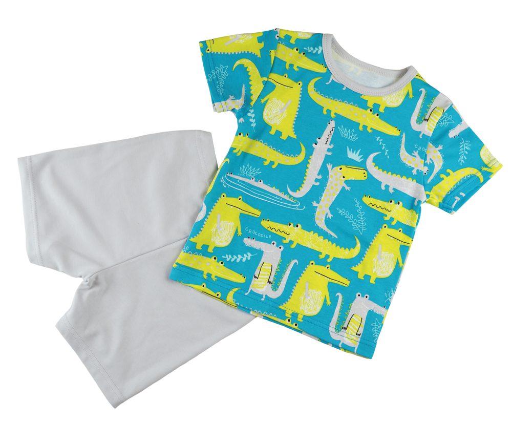 Chráněné dílny AVE Strážnice Detské pyžamo s krátkym rukávom s krokodýlmi - 122 cm