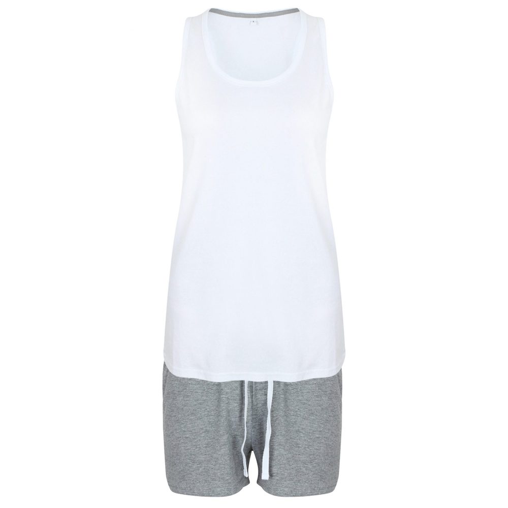 Towel City Dámské krátké pyžamo v setu - Bíla / šedý melír | XXL