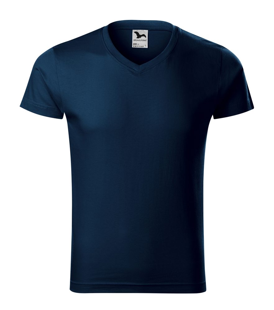 MALFINI Pánské tričko Slim Fit V-neck - Námořní modrá | XL