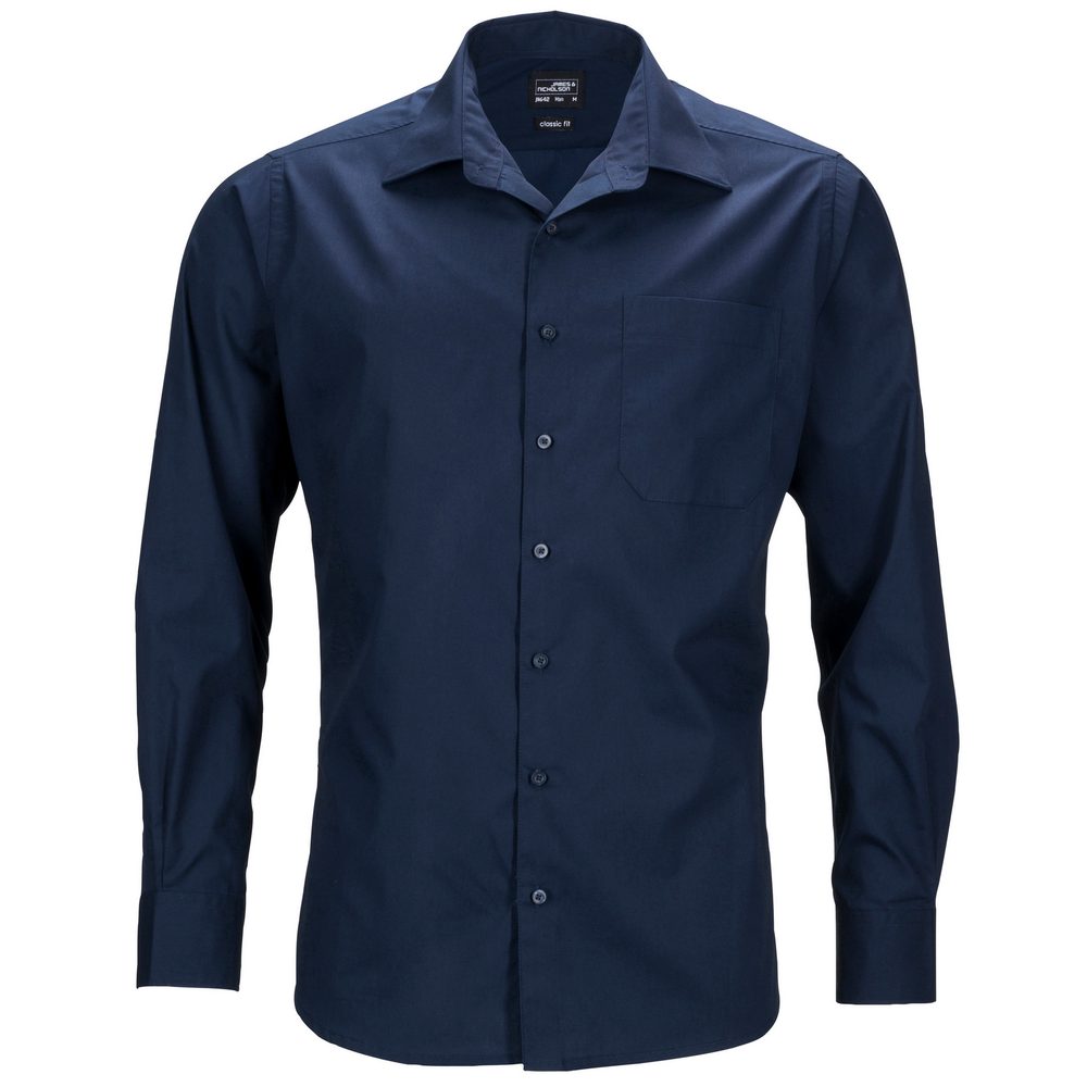 James & Nicholson Pánská košile s dlouhým rukávem JN642 - Tmavě modrá | XXXL