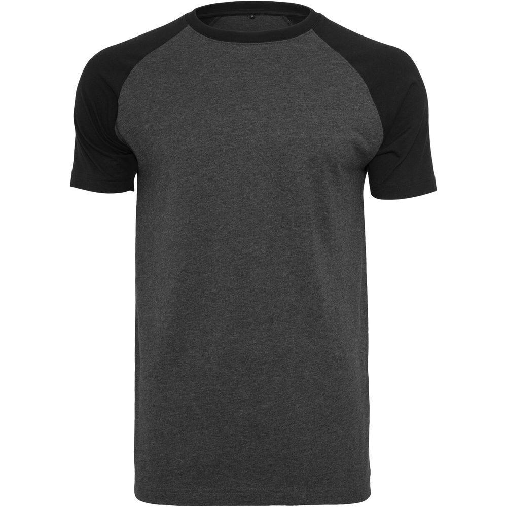 Build Your Brand Pánské dvoubarevné tričko s krátkým rukávem - Tmavě šedý melír / černá | M