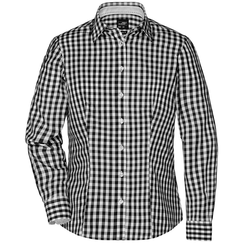 James & Nicholson Dámská kostkovaná košile JN616 - Černá / bílá | XS