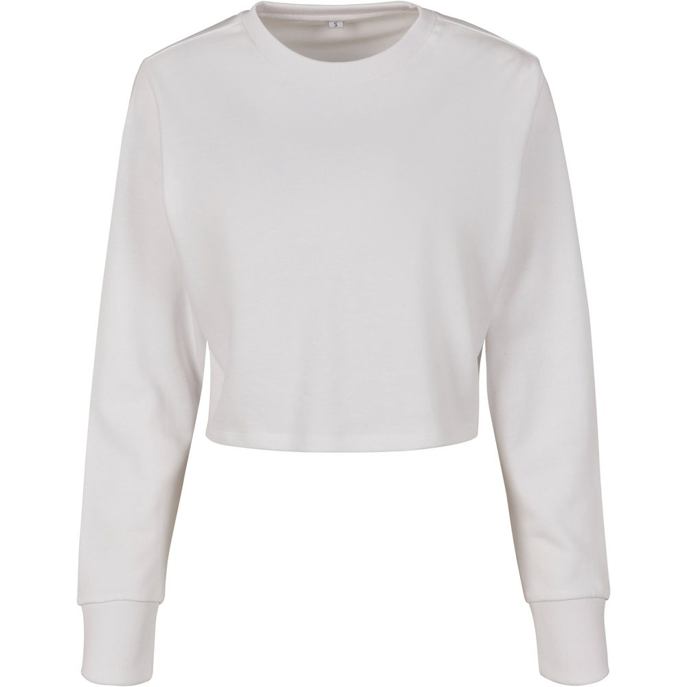 Build Your Brand Dámske crop top tričko s dlhým rukávom - Biela | XXXL