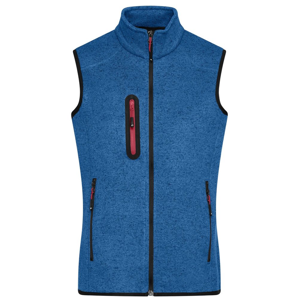 James & Nicholson Pánska vesta z pleteného fleecu JN774 - Kráľovsky modrý melír / červená | XXL