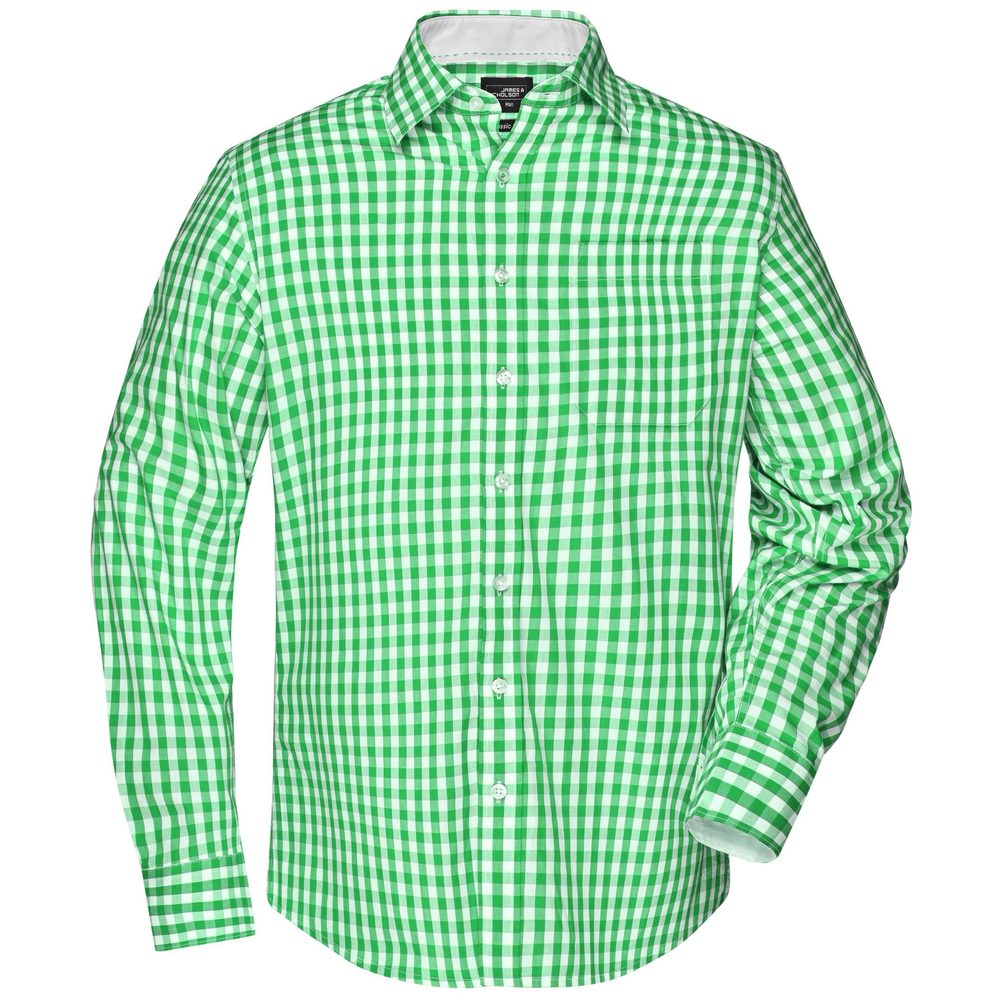 James & Nicholson Pánská kostkovaná košile JN617 - Zelená / bílá | M