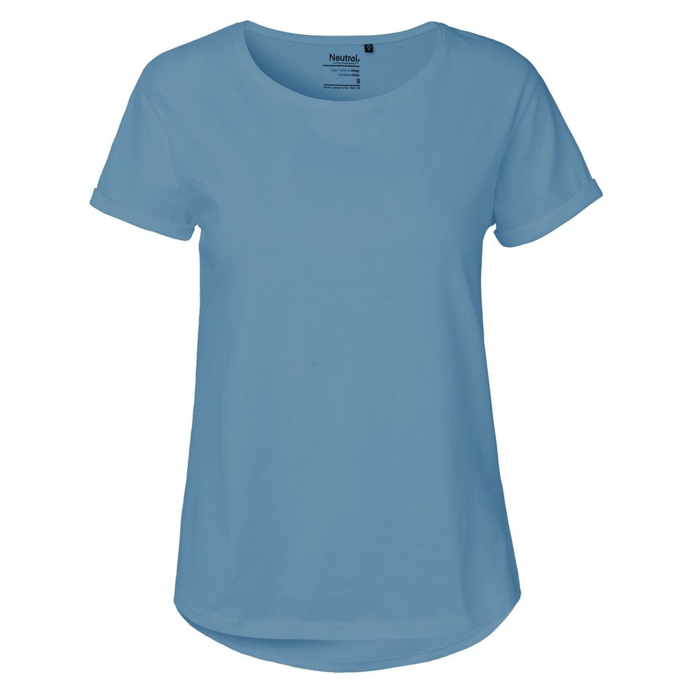 Neutral Dámské tričko s ohrnutými rukávy z organické Fairtrade bavlny - Dusty indigo | S
