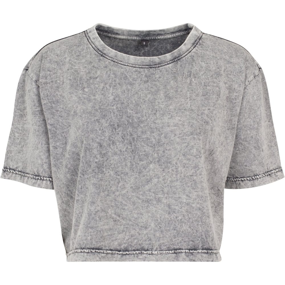 Build Your Brand Dámske crop top tričko Acid Washed - Šedá / čierna | M