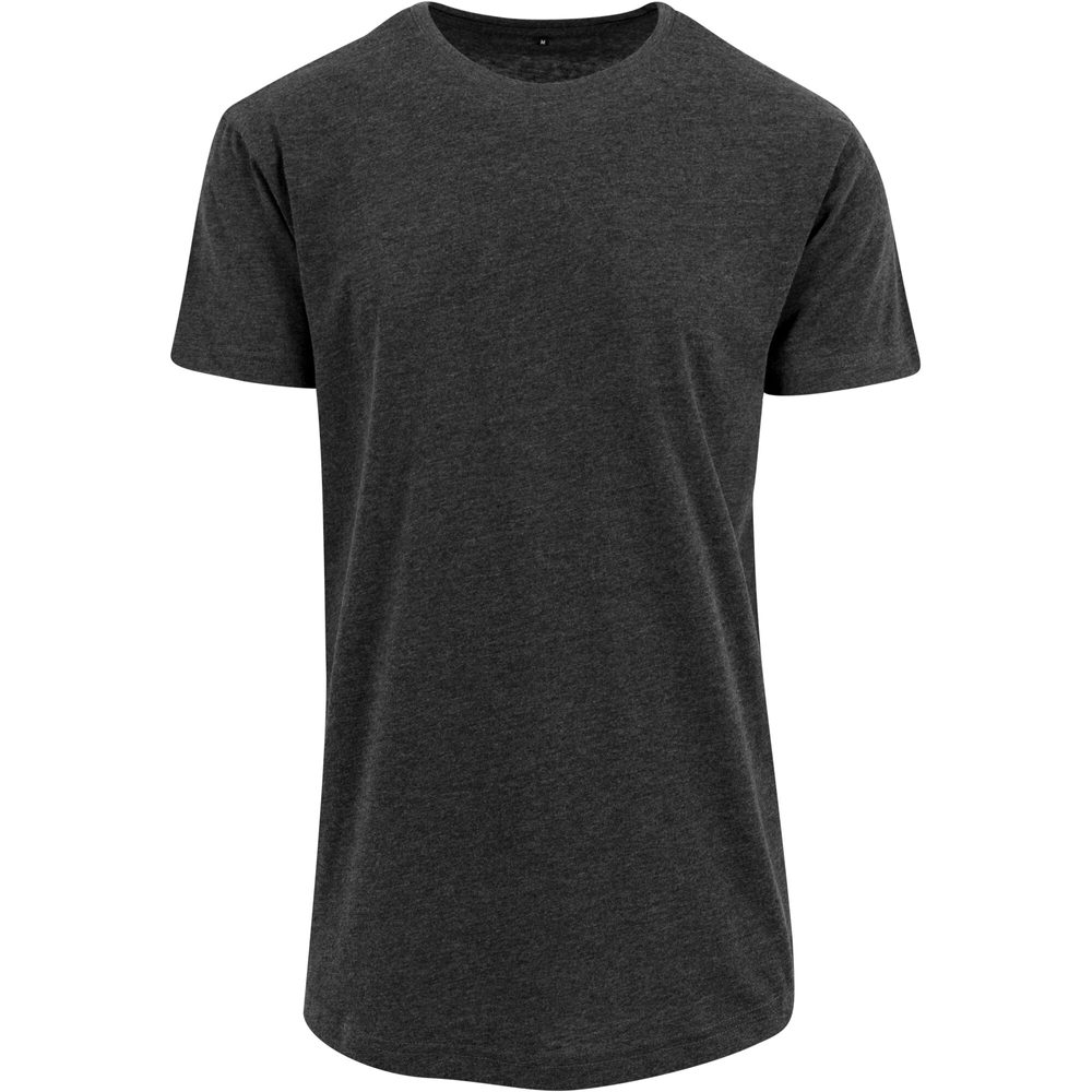 Build Your Brand Pánské tričko prodloužené délky - Tmavě šedý melír | M