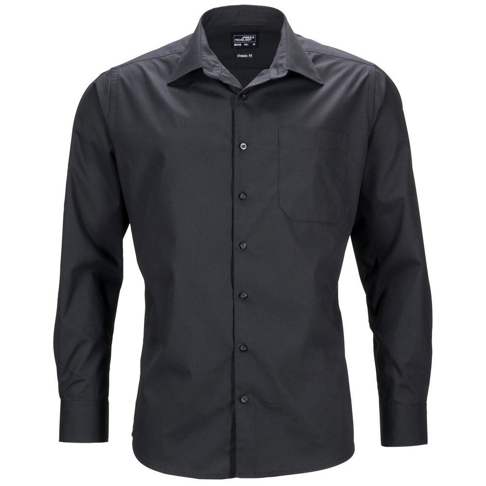 James & Nicholson Pánská košile s dlouhým rukávem JN642 - Černá | S