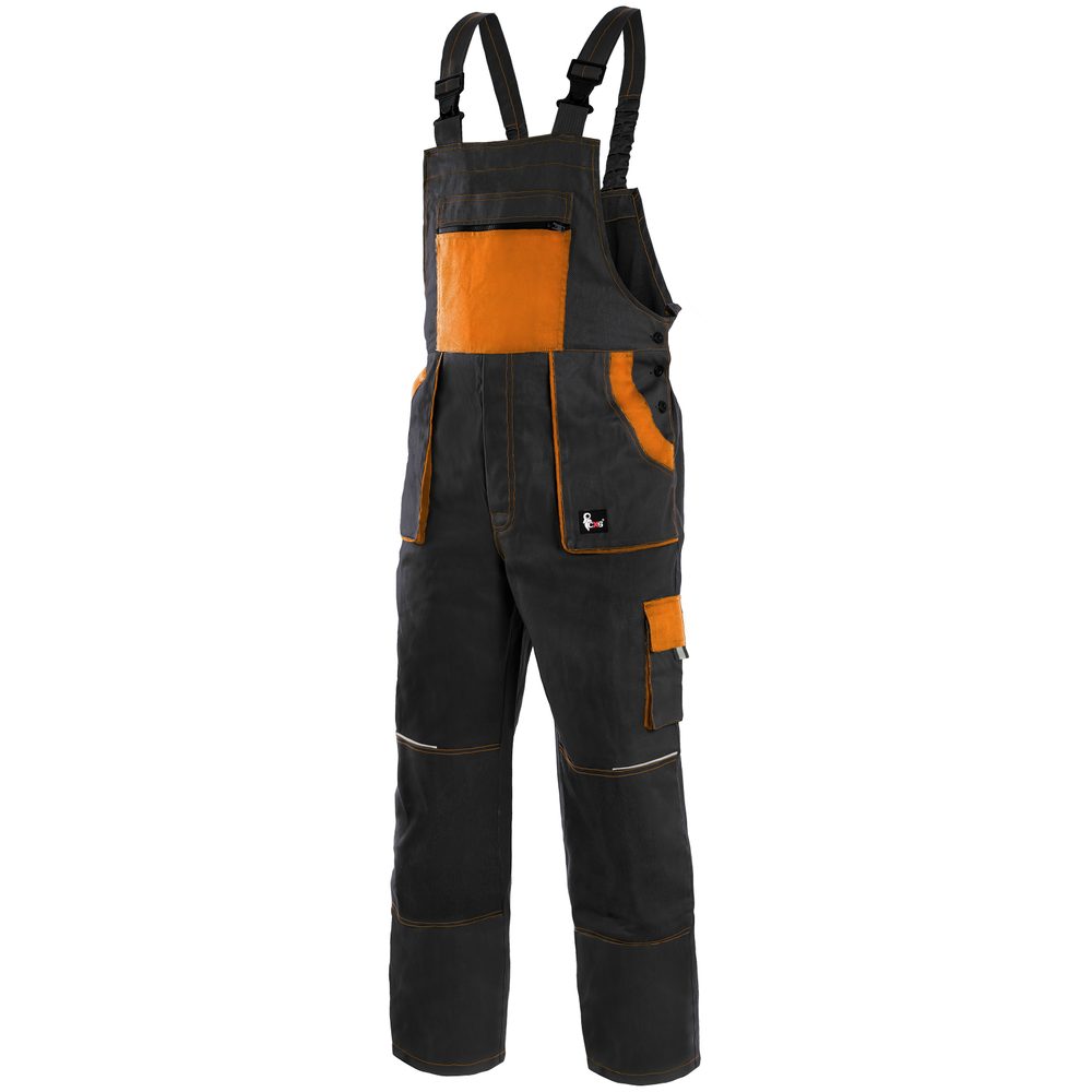 Canis (CXS) Pracovné nohavice s náprsenkou CXS LUXY ROBIN - Čierna / oranžová | 62