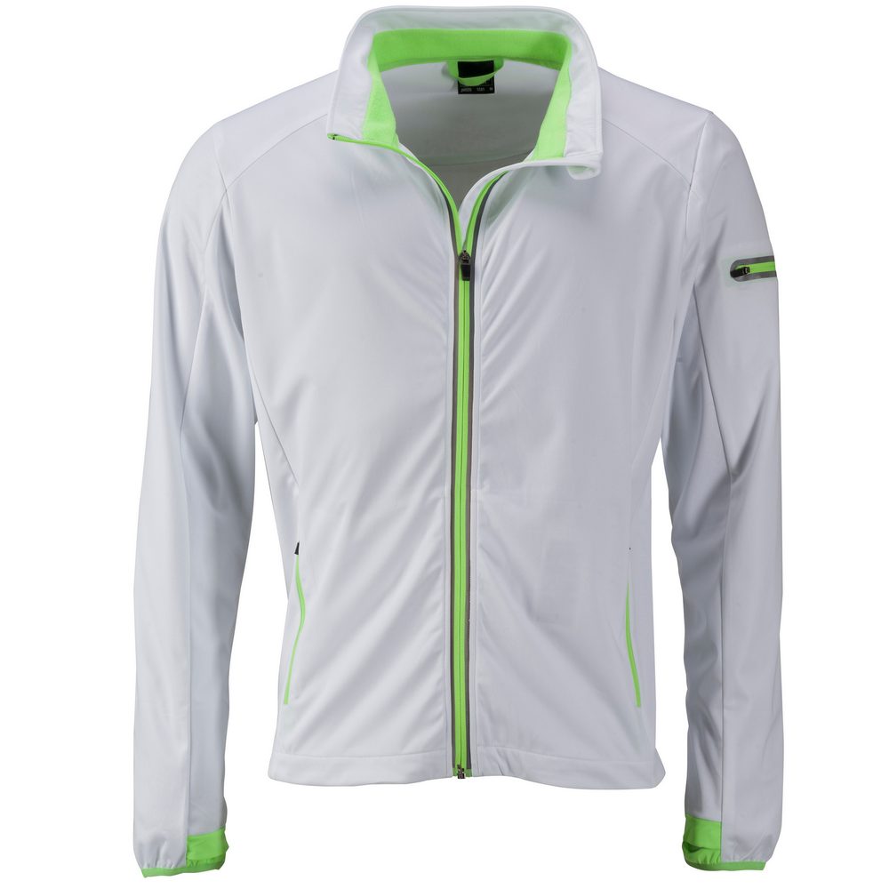 James & Nicholson Pánská sportovní softshellová bunda JN1126 - Bílá / jasně zelená | L