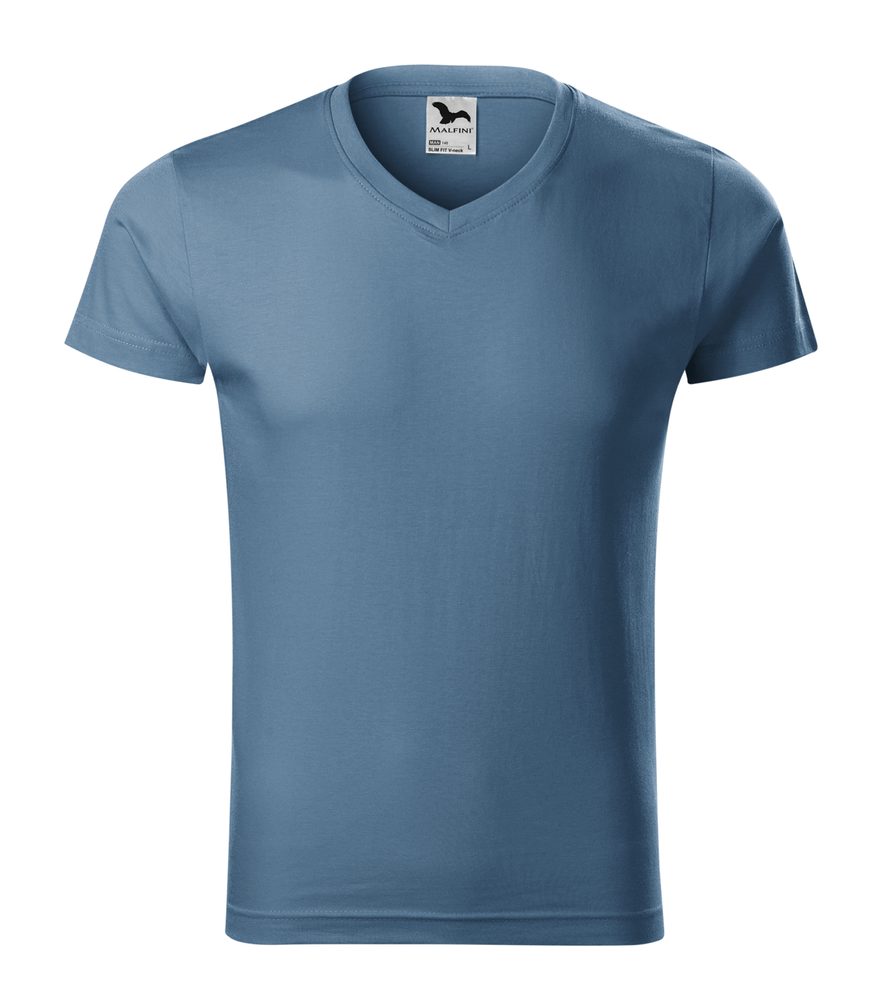 MALFINI Pánské tričko Slim Fit V-neck - Denim | XXL