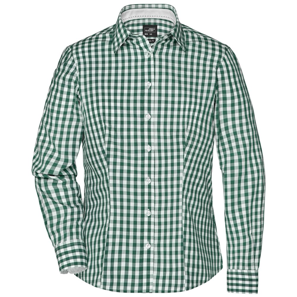 James & Nicholson Dámská kostkovaná košile JN616 - Lesní zelená / bílá | XS