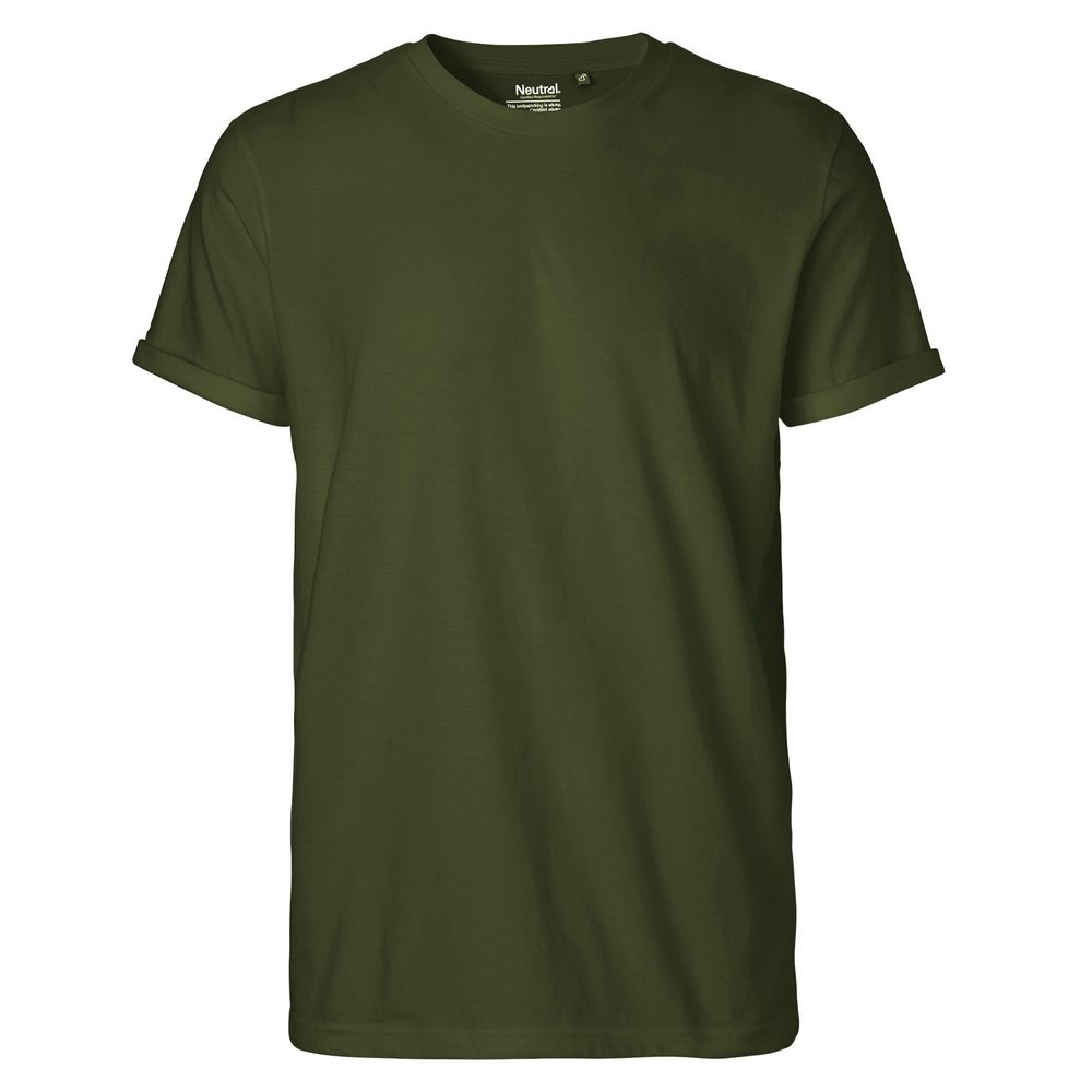 Neutral Pánské tričko s ohrnutými rukávy z organické Fairtrade bavlny - Military | S