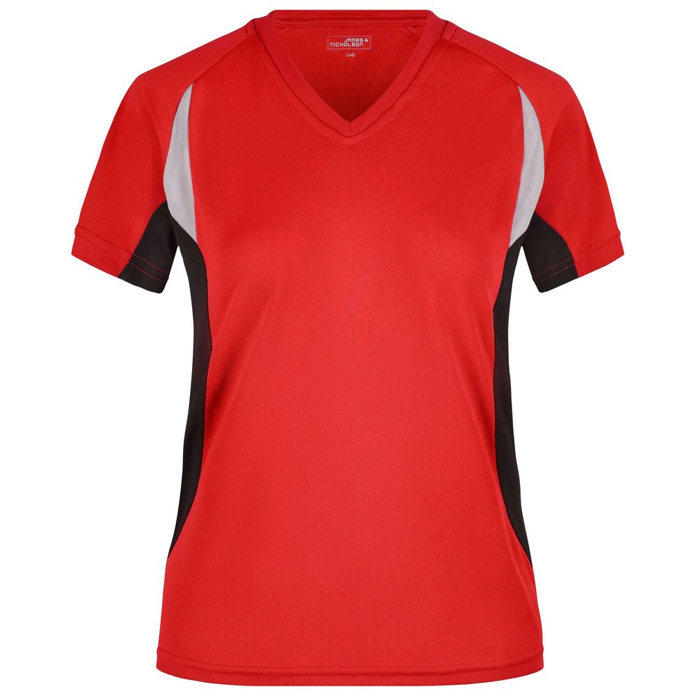 James & Nicholson Dámske funkčné tričko s krátkym rukávom JN390 - Červená / čierna | L