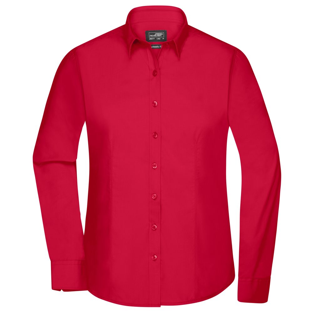 James & Nicholson Dámská košile s dlouhým rukávem JN677 - Červená | XXL