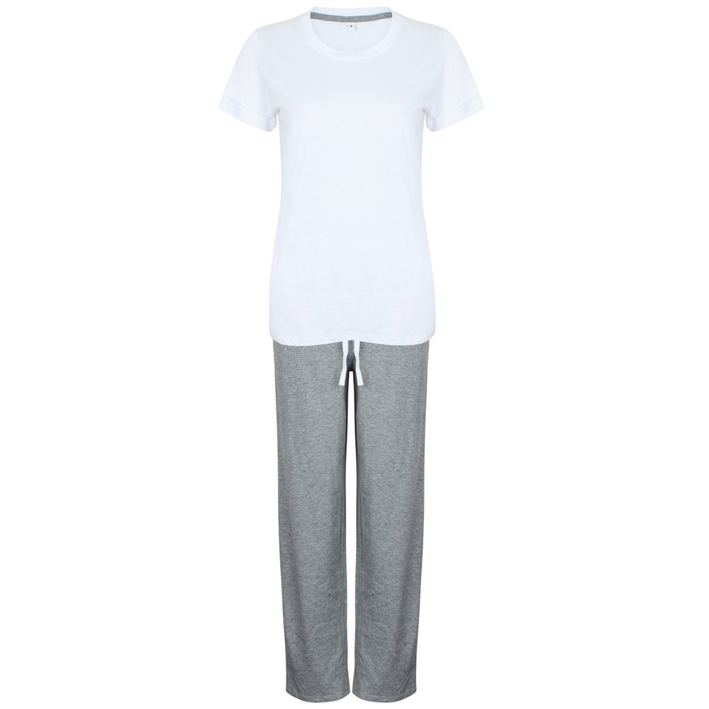 Towel City Dámské dlouhé bavlněné pyžamo v setu - Bíla / šedý melír | XXL