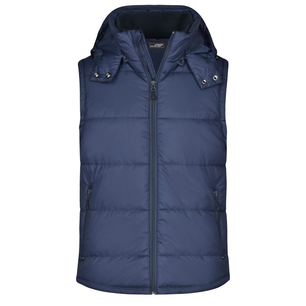 James & Nicholson Pánská zimní vesta s kapucí JN1004 - Tmavě modrá | XXL