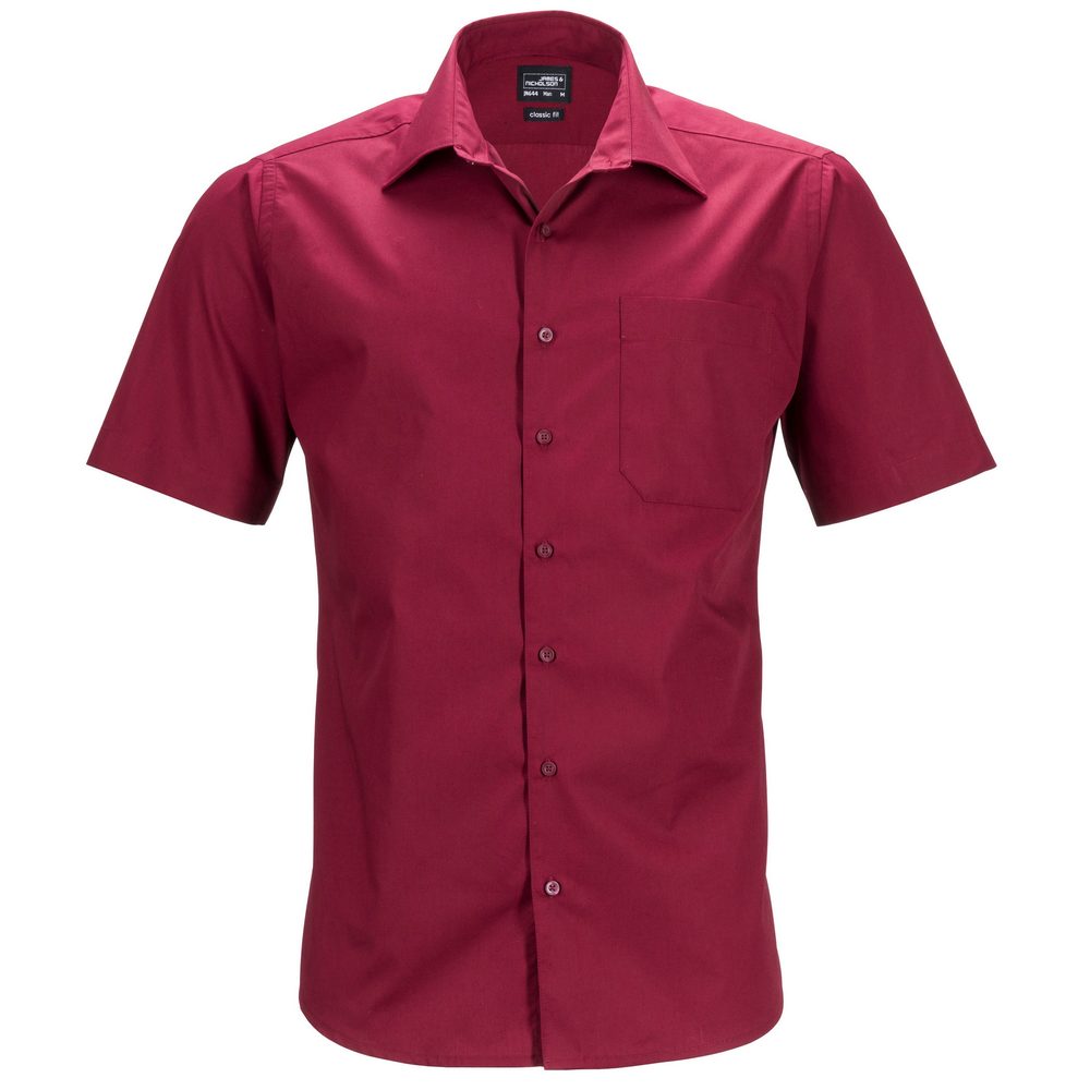 James & Nicholson Pánská košile s krátkým rukávem JN644 - Vínová | S