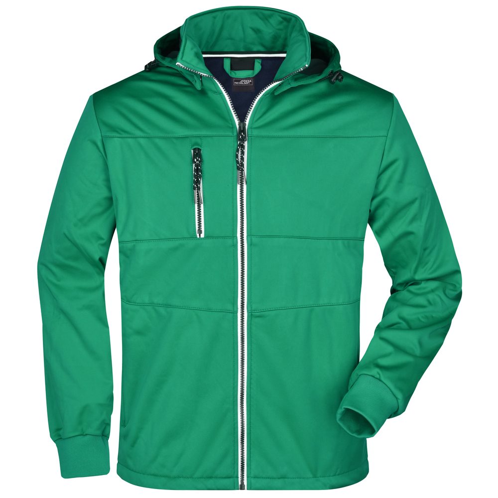 James & Nicholson Pánska športová softshellová bunda JN1078 - Írska zelená / tmavomodrá / biela | XXL