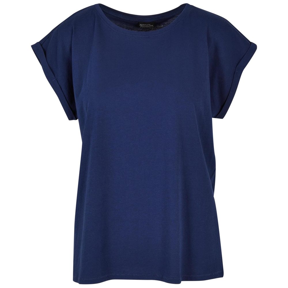 Build Your Brand Voľné dámske tričko s ohrnutými rukávmi - Svetlá námornícka modrá | XS