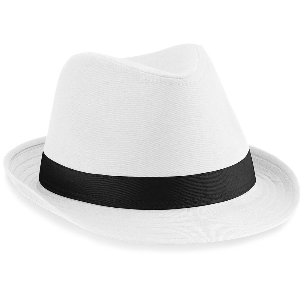 Beechfield Klobúk Fedora - Biela / čierna | S/M