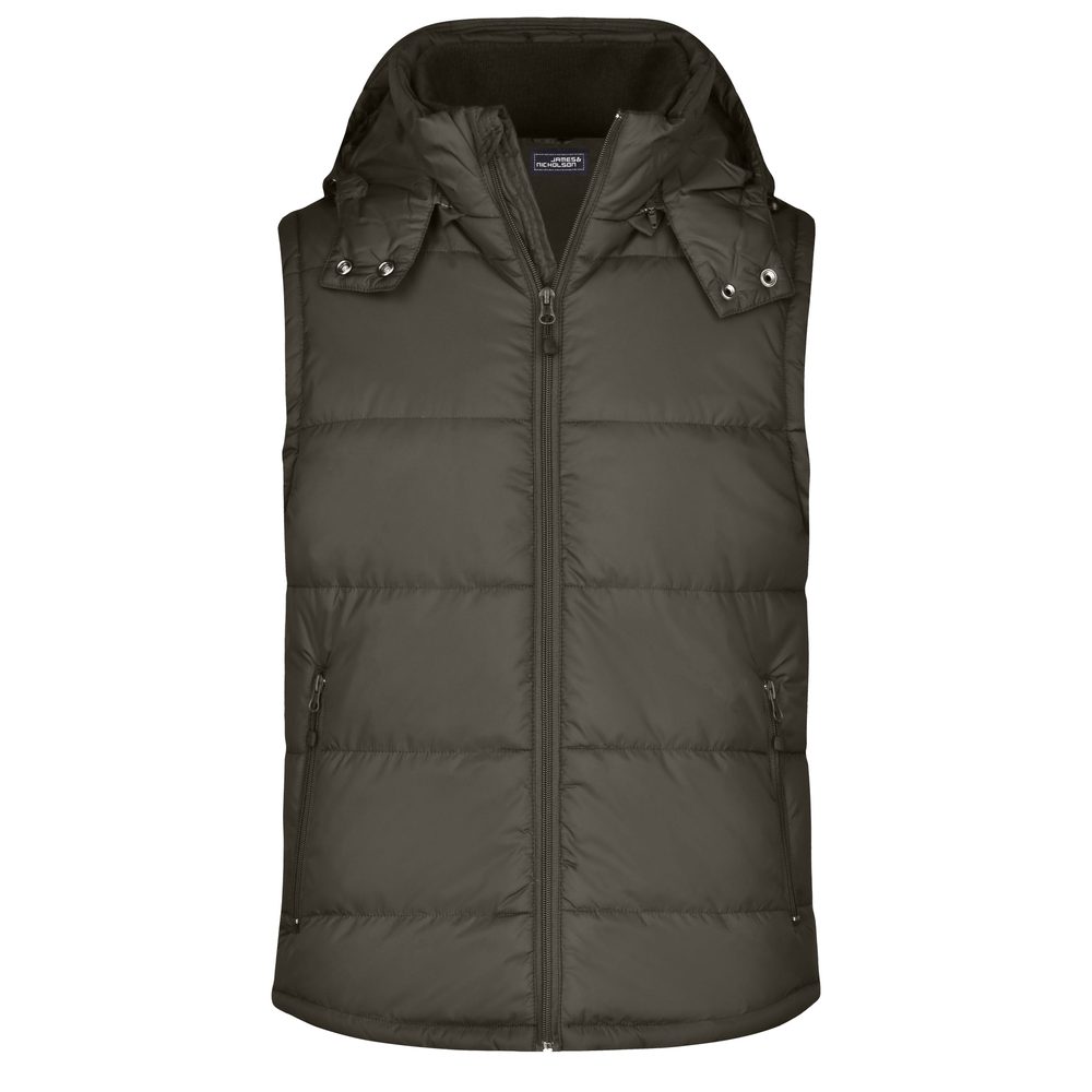 James & Nicholson Pánská zimní vesta s kapucí JN1004 - Hnědá | XL
