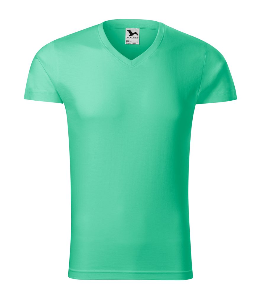 MALFINI Pánské tričko Slim Fit V-neck - Mátová | XXXL