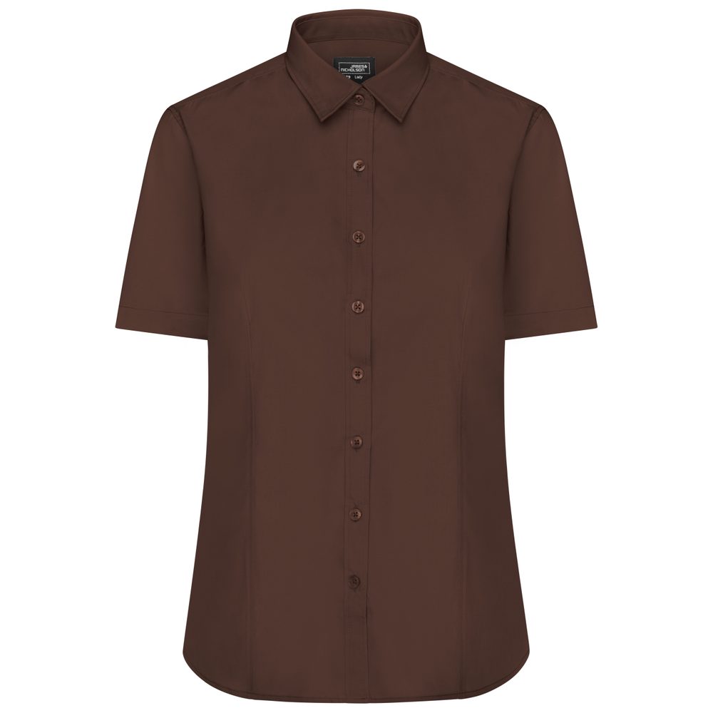 James & Nicholson Dámská košile s krátkým rukávem JN679 - Hnědá | XL