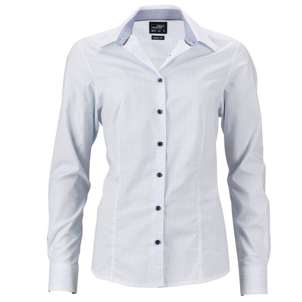 James & Nicholson Dámská luxusní košile Dots JN673 - Bílá / světle modrá | L