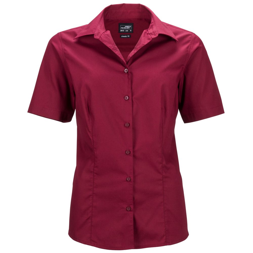 James & Nicholson Dámská košile s krátkým rukávem JN643 - Vínová | XL