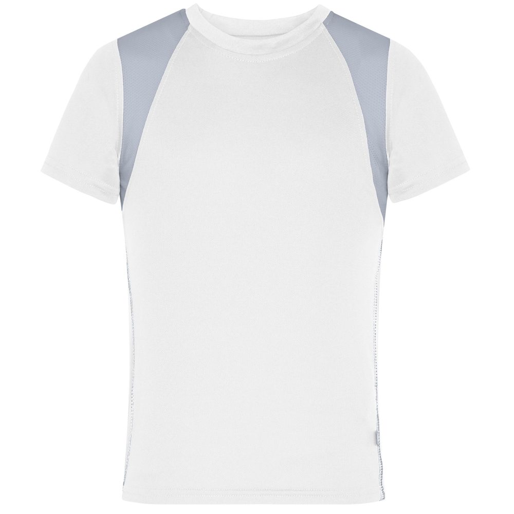 James & Nicholson Dětské sportovní tričko s krátkým rukávem JN397k - Bílá / stříbrná | M