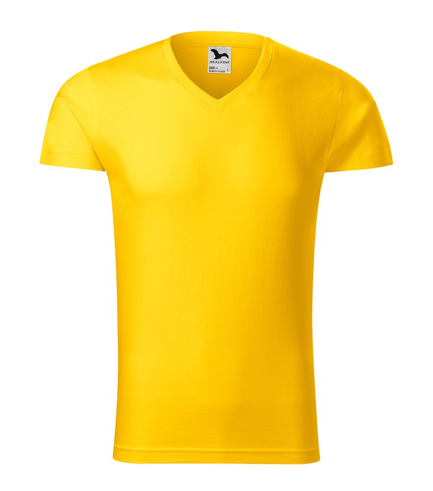 MALFINI Pánske tričko Slim Fit V-neck - Žltá | L