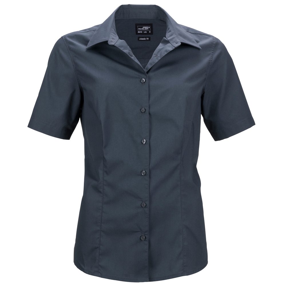 James & Nicholson Dámská košile s krátkým rukávem JN643 - Tmavě šedá | XXL