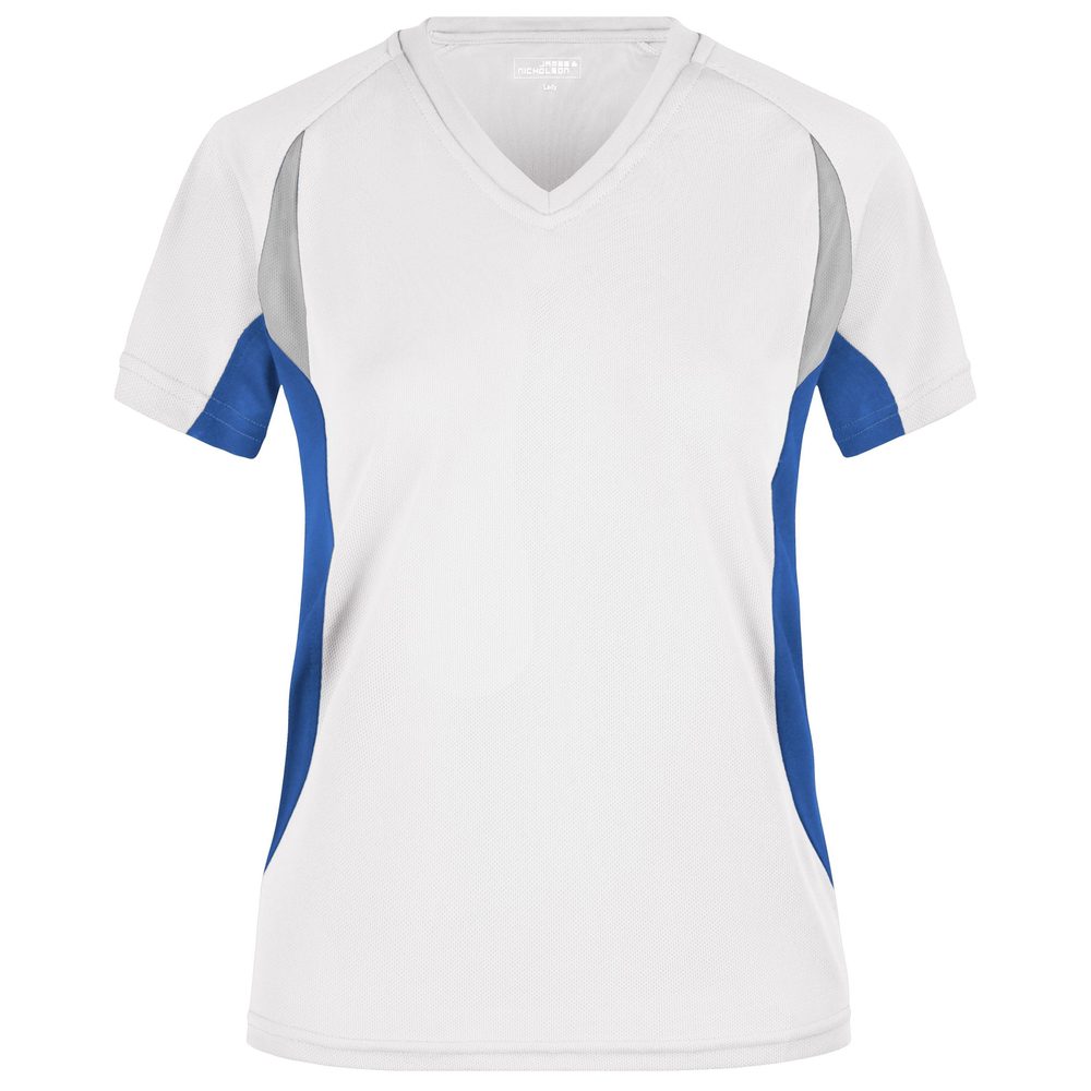James & Nicholson Dámske funkčné tričko s krátkym rukávom JN390 - Biela / kráľovská modrá | XL