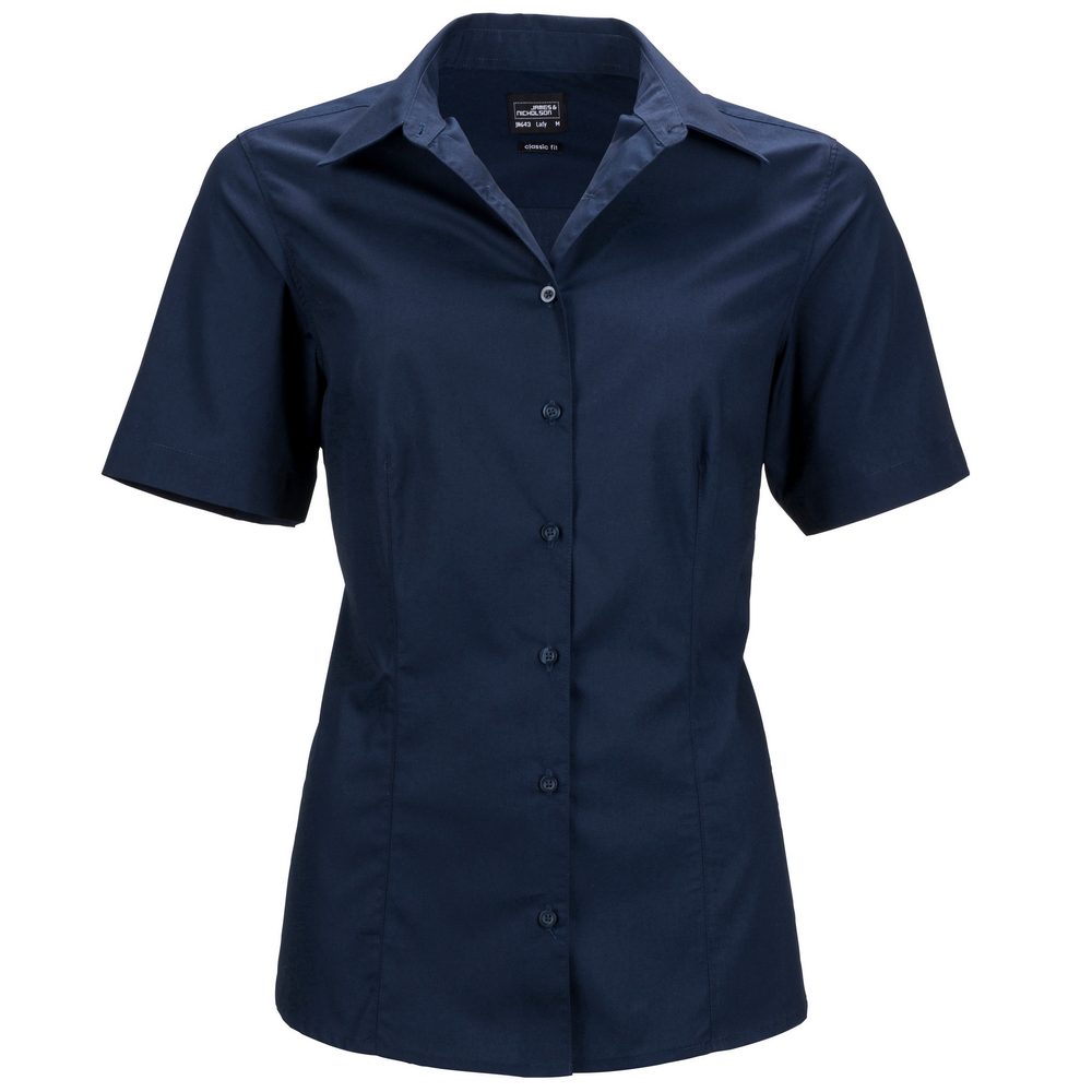 James & Nicholson Dámská košile s krátkým rukávem JN643 - Tmavě modrá | L