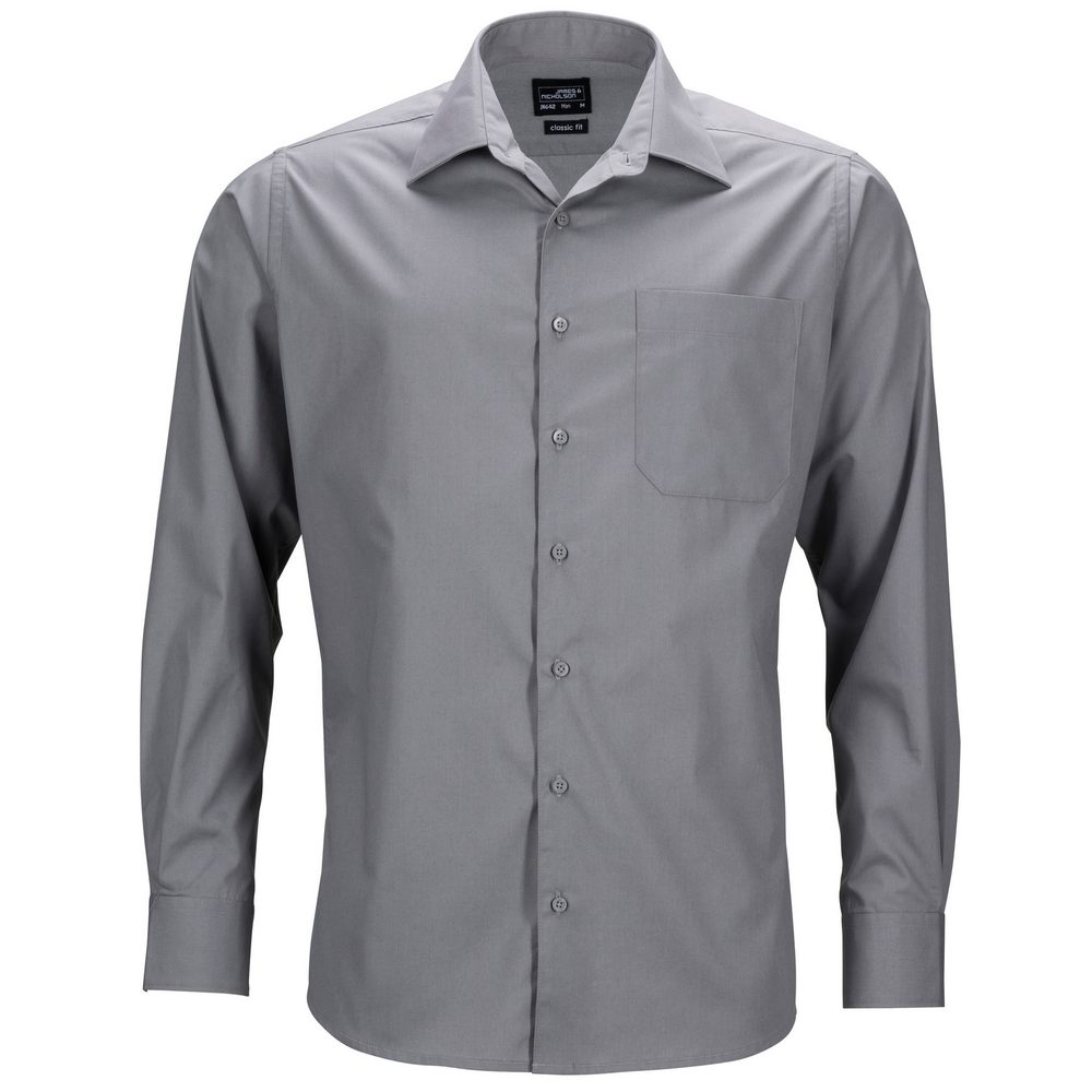 James & Nicholson Pánská košile s dlouhým rukávem JN642 - Ocelová | XL