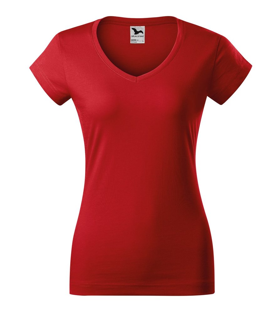 MALFINI Dámské tričko Fit V-neck - Červená | M
