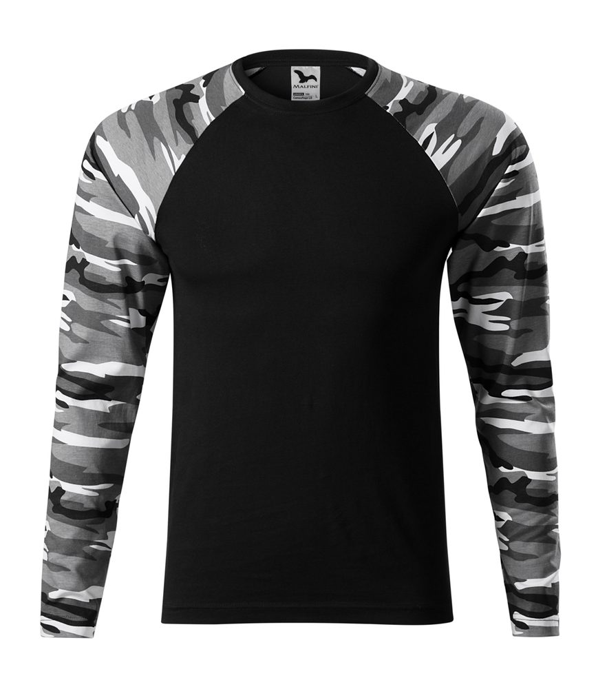 MALFINI Maskáčové tričko s dlouhým rukávem Camouflage LS - Maskáčová šedá | XXXL