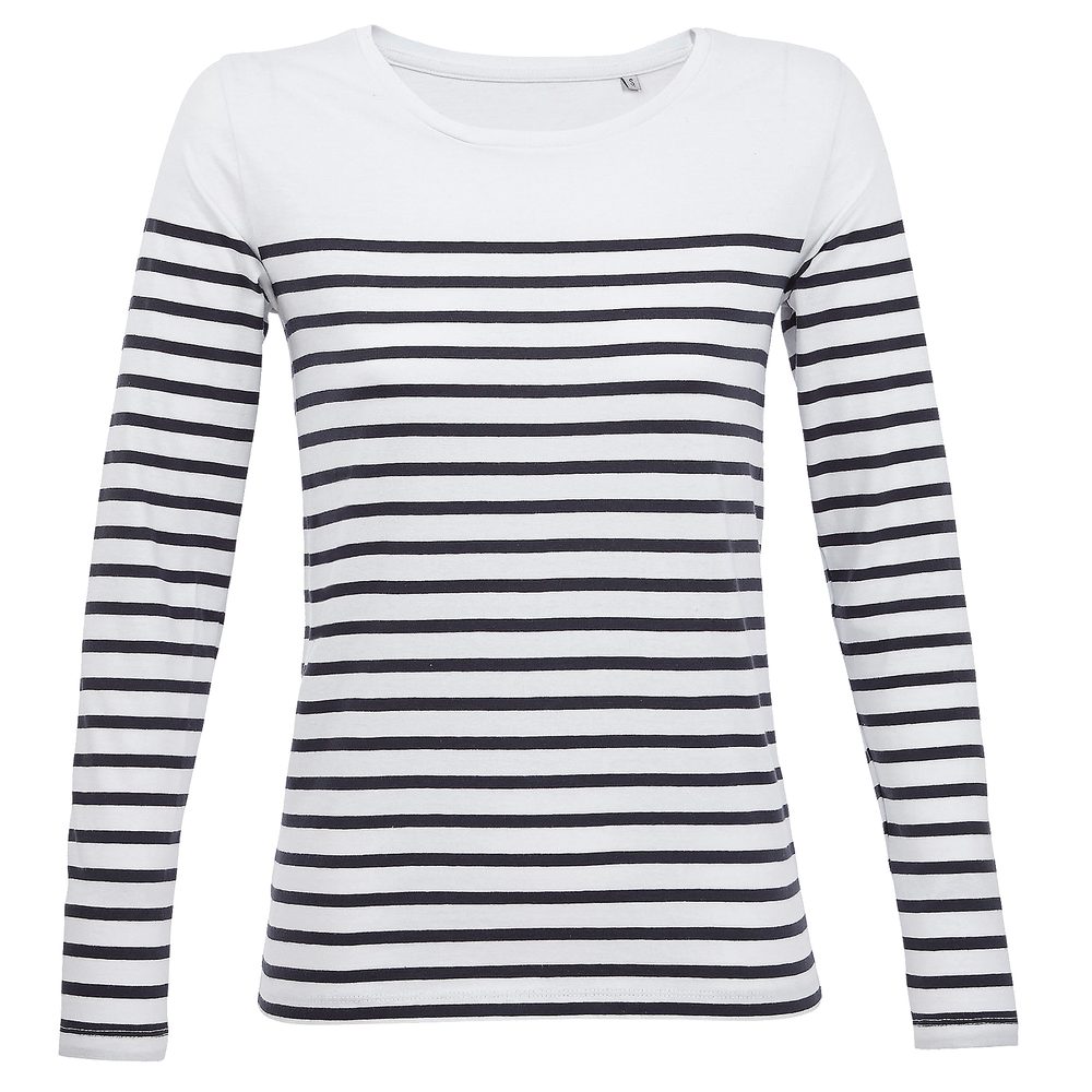 SOL\'S Dámské pruhované tričko s dlouhým rukávem Matelot - Bílá / tmavě modrá | XL