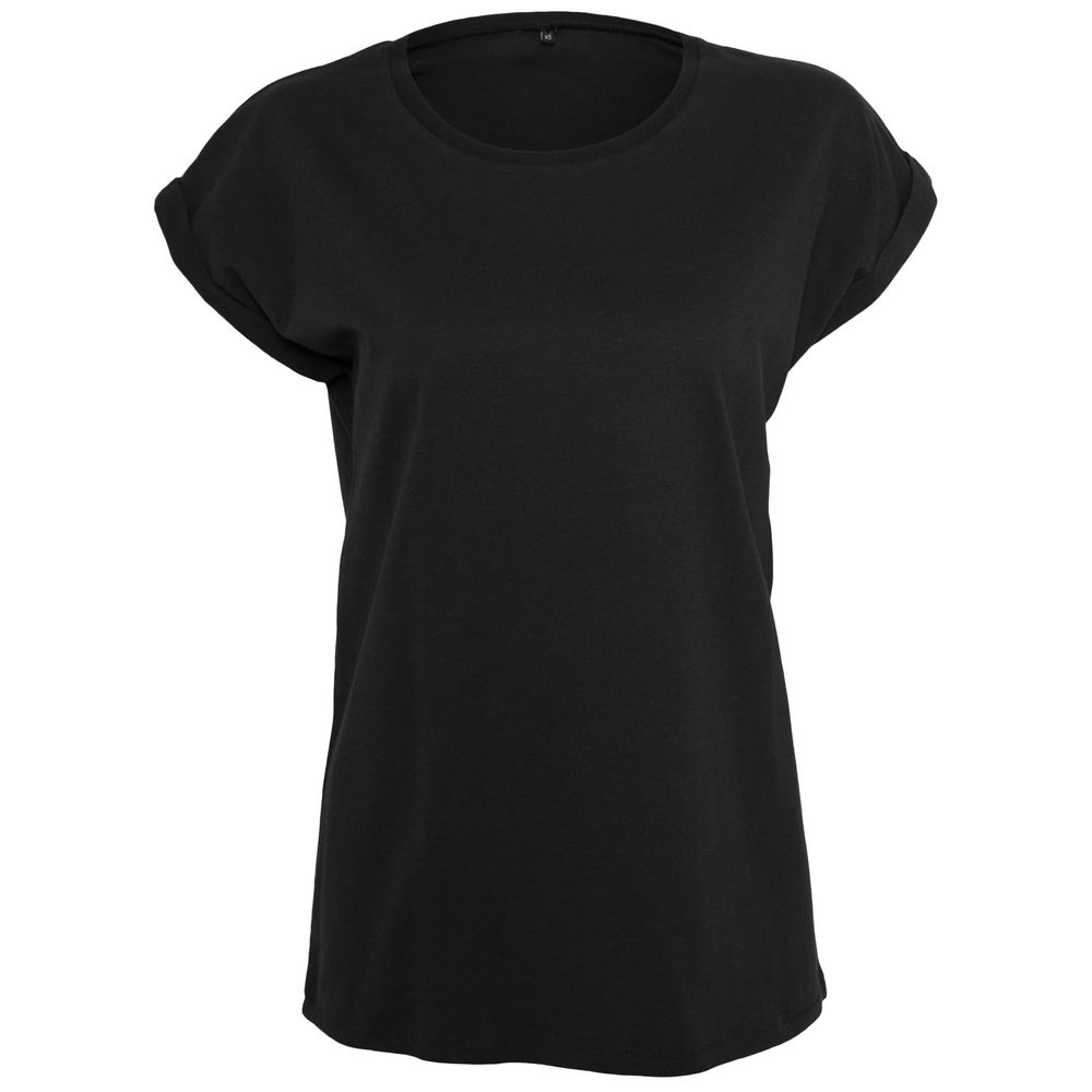 Build Your Brand Volné dámské tričko s ohrnutými rukávy - Černá | XS