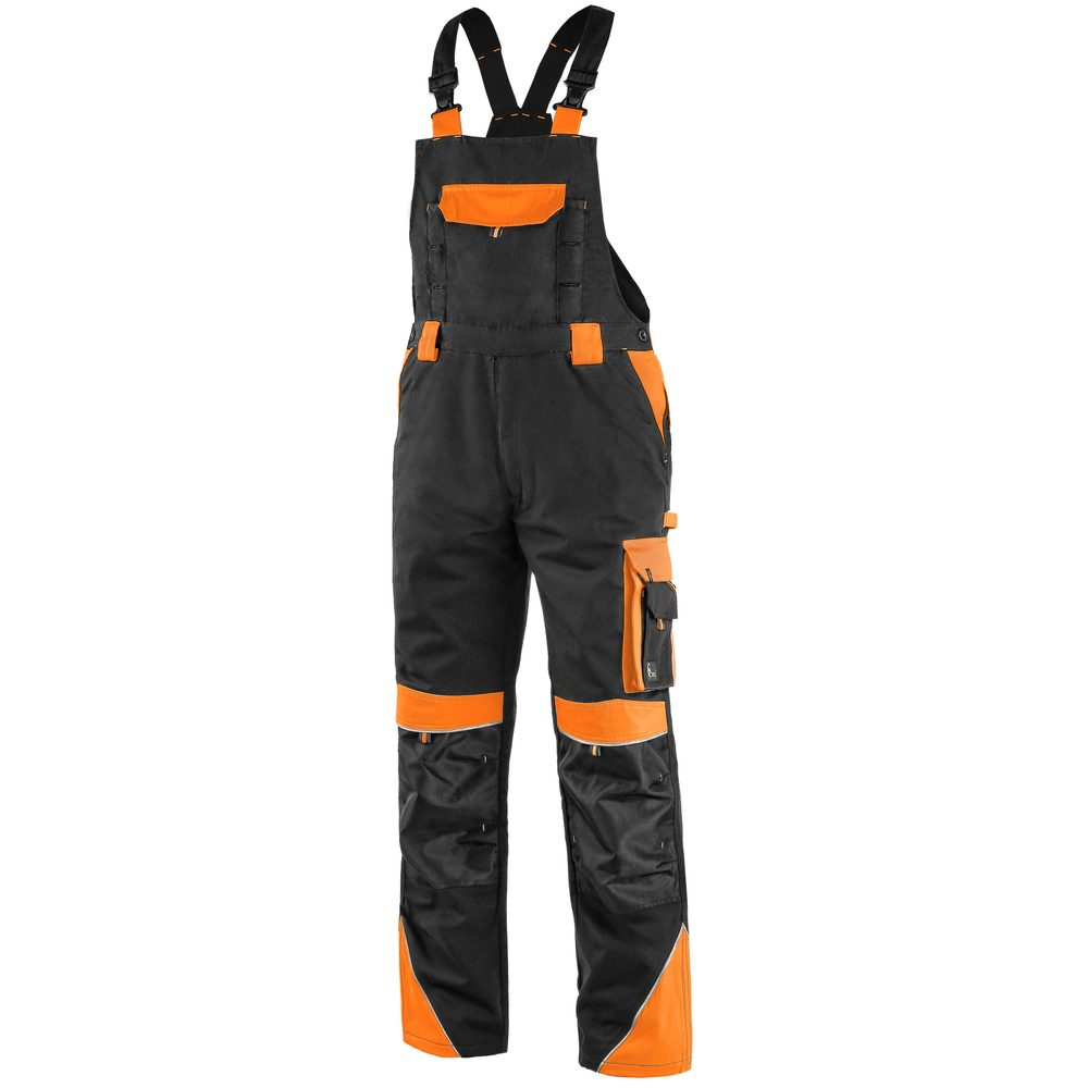 Canis (CXS) Pracovné nohavice s náprsenkou SIRIUS BRIGHTON - Čierna / oranžová | 64