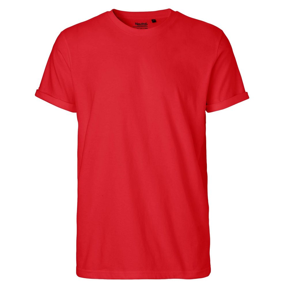 Neutral Pánské tričko s ohrnutými rukávy z organické Fairtrade bavlny - Červená | XXL