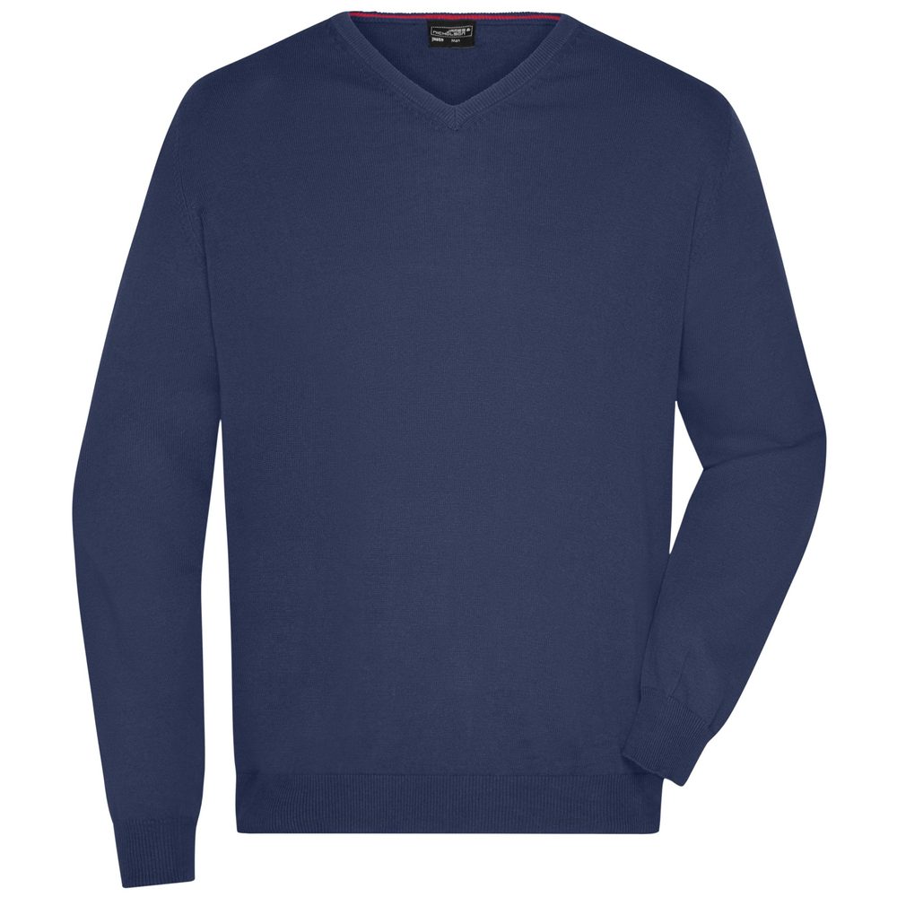 James & Nicholson Pánsky bavlnený sveter JN659 - Tmavomodrá | XXL